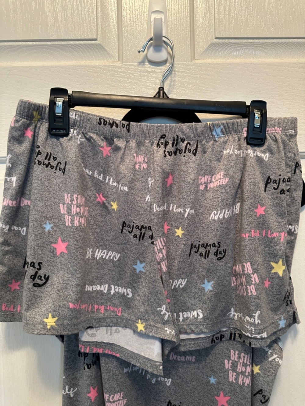 Joyspun Gray Star & Novelty Script Pajama Tank Top and Shorts Set Size M (8-10) - Picture 3 of 12